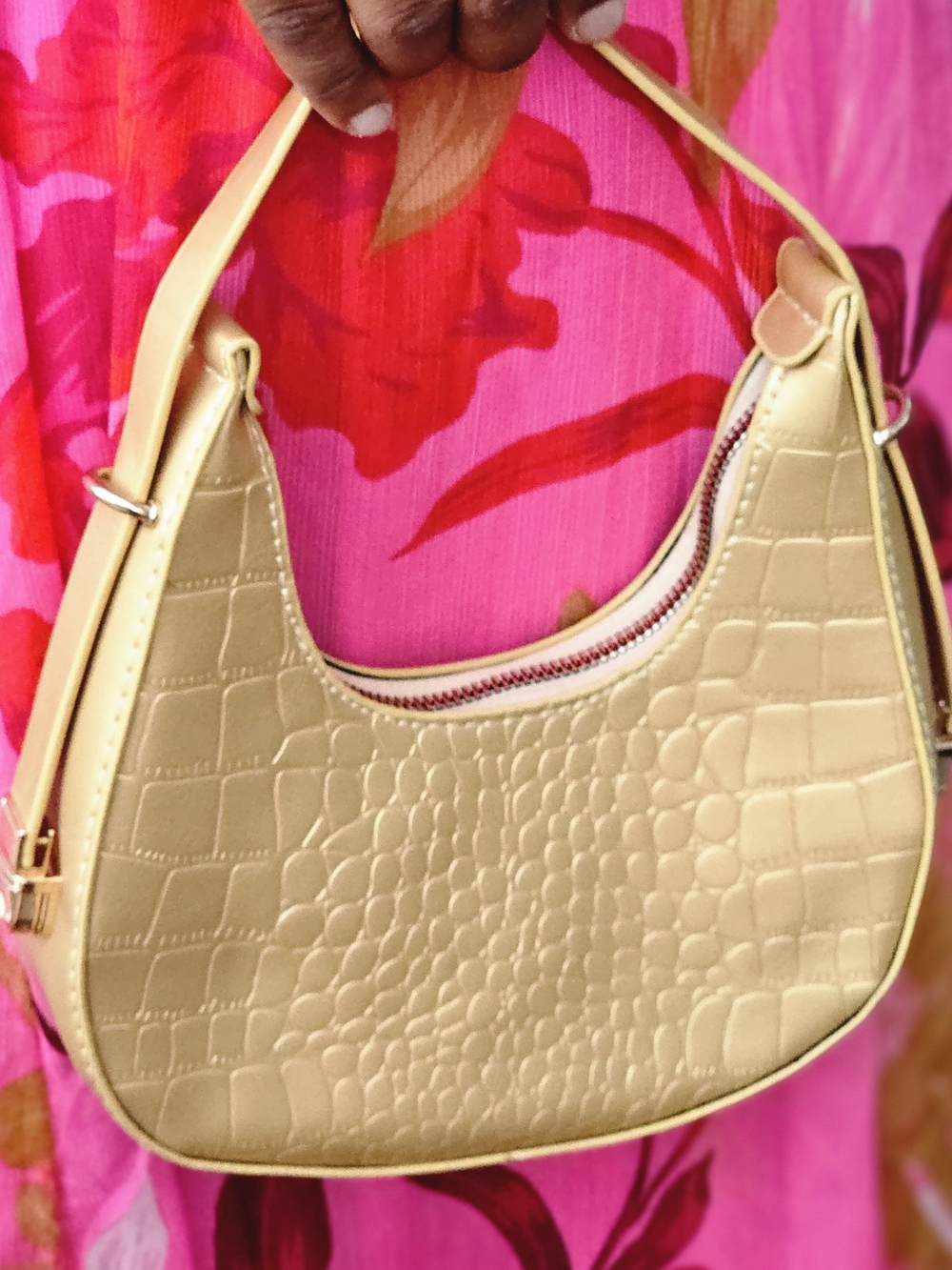 Gold Croc-Embossed Shoulder Bag - Women